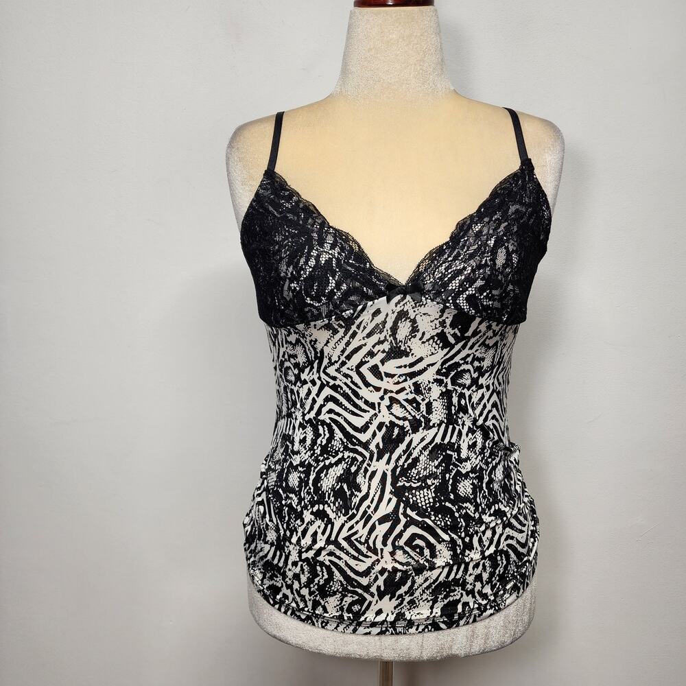 Body Touch Womens Animal Print Lace Cami Size M V-neck Stretch Y2K Goth Grunge